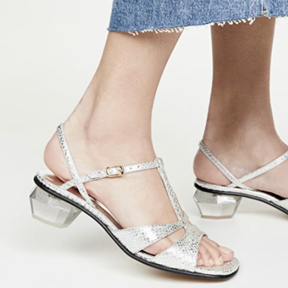 MARC JACOBS The Gem Snake Embossed Metallic Leather Sandal Size 37 / 7 Rare